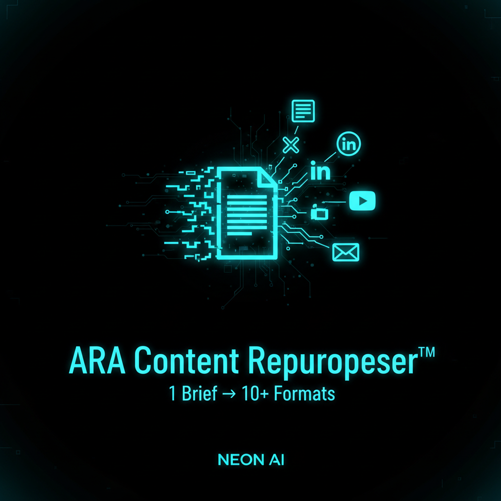 ARA Content Repurposer – 1 Brief → 10+ Formats (Blog, X, LinkedIn, Email, YouTube)